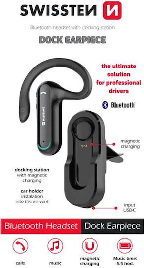 Swissten Dock Earpiece In-ear Bluetooth Handsfree Earphones with Charging Case Black view 4
