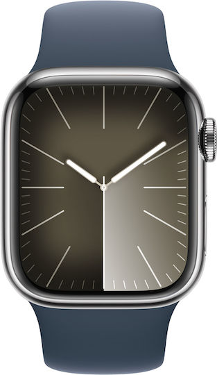 Apple Watch Series 9 Cellular Stainless Steel 41mm Waterproof with Heart Rate Monitor (Silver with Storm Blue Sport Band (S/M)) view 2