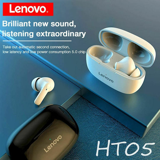 Lenovo HT05 Earbud Bluetooth Handsfree Earphones with Charging Case White view 3