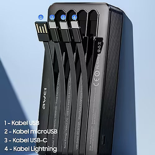 Awei P134K Power Bank 20000mAh with USB-A Port and USB-C Port Black view 3