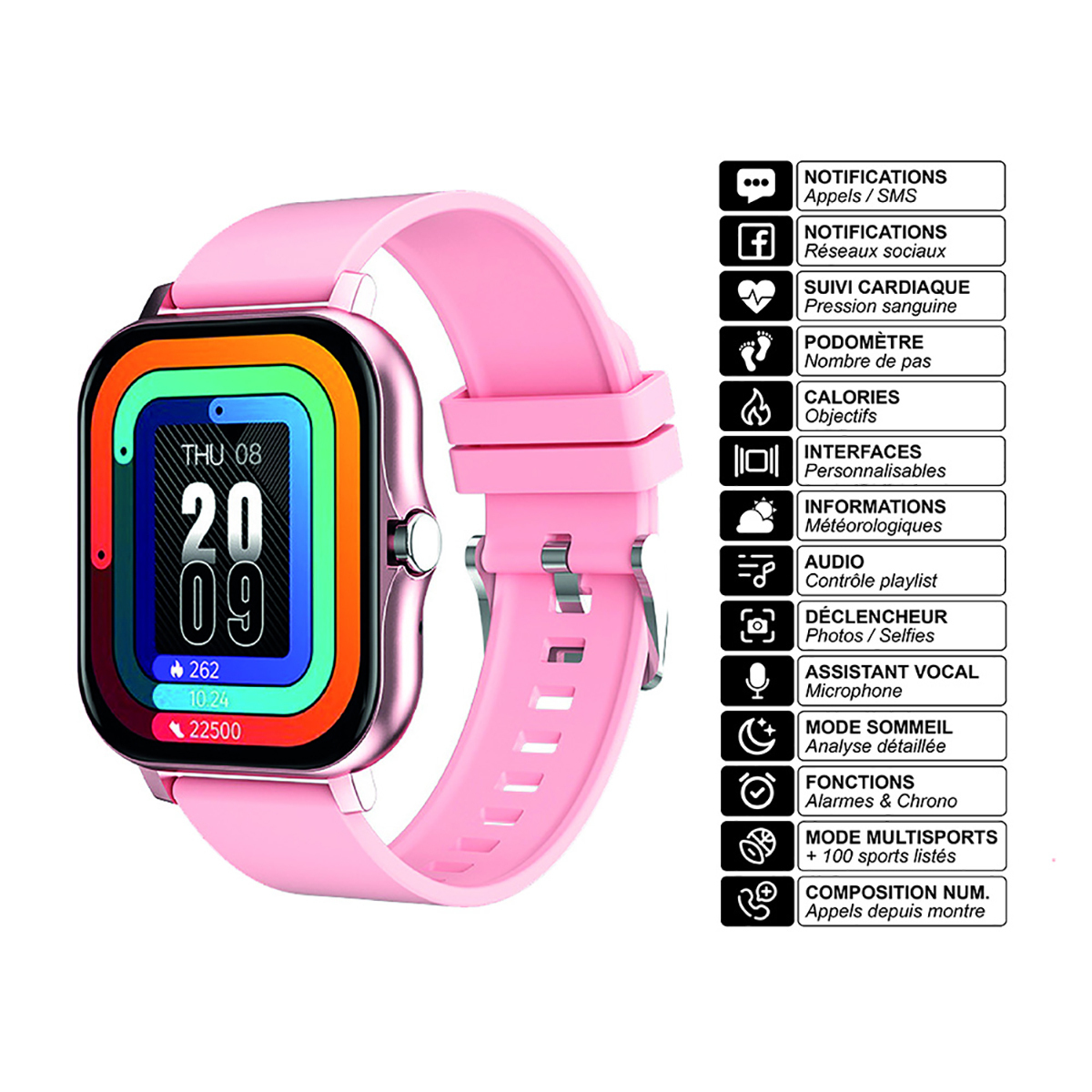 Avizar Balneo Smartwatch with Pedometer Heart Rate Sensors Pink Ansicht 2