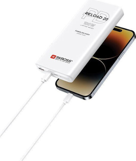 Skross Reload Power Bank 20000mAh 100W with USB-A Port and 2 USB-C Ports Power Delivery White