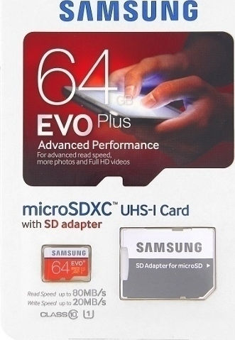Samsung EVO+ microSDXC 64GB U1 UHS-I 80MB/s with Adapter view 3