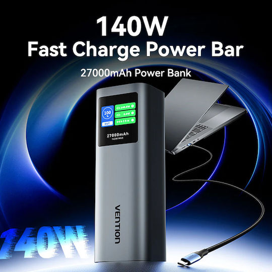 Vention FKE Power Bank 27000mAh 140W with USB-A Port and 2 USB-C Ports Gray vista 8