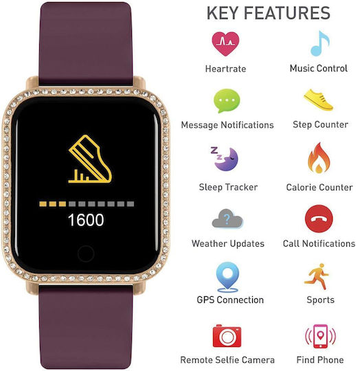 Reflex Active Series 06 Stainless Steel 38mm Smartwatch with Heart Rate Monitor (Burgundy) view 3