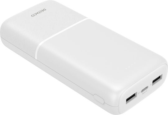 Deltaco Power Bank 20000mAh 18W with 2 USB-A Ports and USB-C Port Power Delivery White