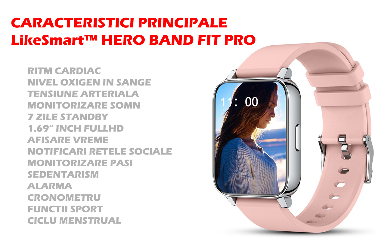 Hero Band FiT Pro Aluminium Smartwatch with Heart Rate Monitor (Pink) vista 3
