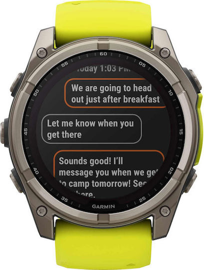 Garmin Fenix 8 Solar Titanium 51mm Waterproof Smartwatch with Heart Rate Monitor (Sapphire, Titanium With Amp Yellow/Graphite Silicone Band) vue 5