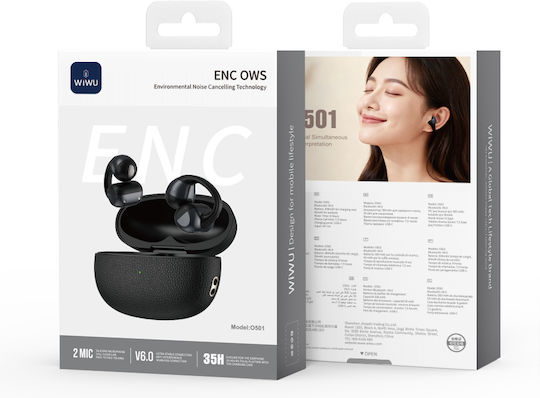 Wiwu O501 Open Ear Bluetooth Handsfree Earphones with Charging Case Black vista 5