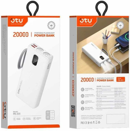 PB203 Power Bank 20000mAh with 2 USB-A Ports White view 1