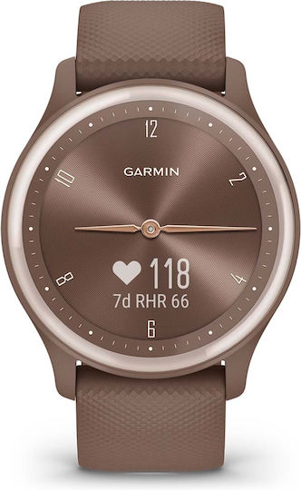 Garmin Vivomove Sport 40mm Waterproof Smartwatch with Heart Rate Monitor (Cocoa Case and Silicone Band with Peach Gold Accents) view 1