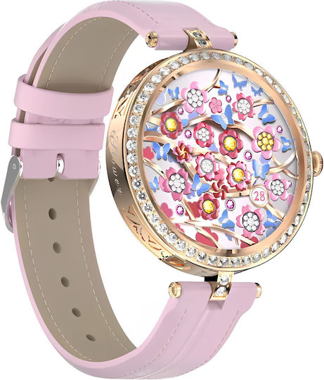Selectwatch Smartwatch Idealstore 1.32 Inch Touch Screen Call Answering Built-in Speaker Microphone Message Notifications Whatsapp Instagram Facebook Ip 68 Water Resistant Multi-sport Function Leather Pink Edition