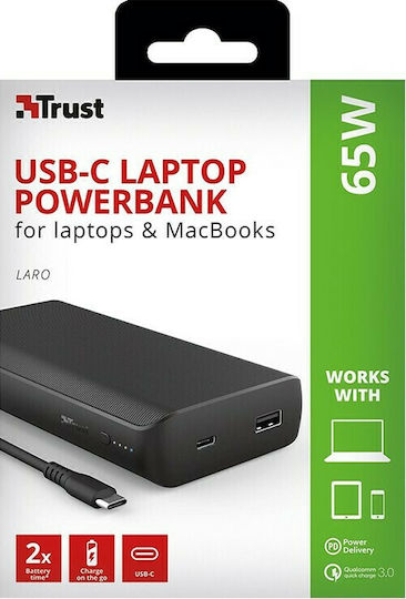 Trust Laro Power Bank 20000mAh 65W with USB-A Port and USB-C Port Quick Charge 3.0 Black view 5