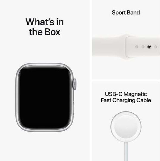 Apple Watch Series 8 Aluminium 45mm Waterproof with Heart Rate Monitor (Silver with White Sport Band) view 8