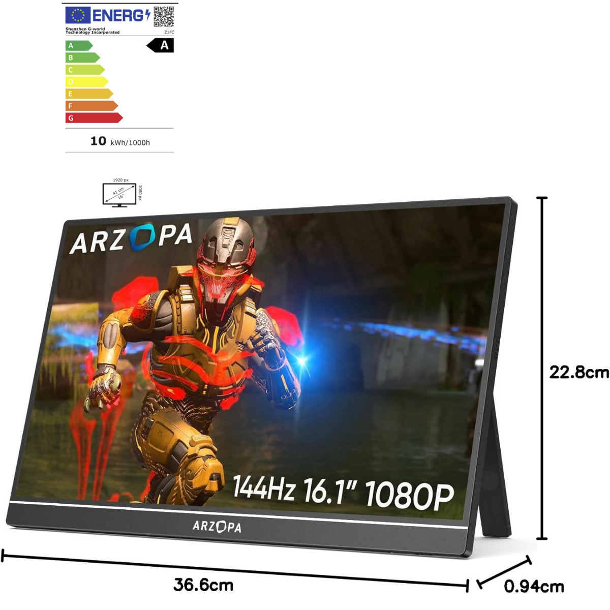 Qova Z1FC HDR Portable Monitor 16.1" FHD 1920x1080 144Hz Gray view 3