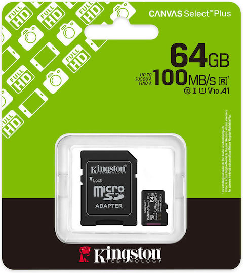 Kingston Canvas Select Plus microSDHC 64GB U1 V10 A1 UHS-I 100MB/s with Adapter view 2