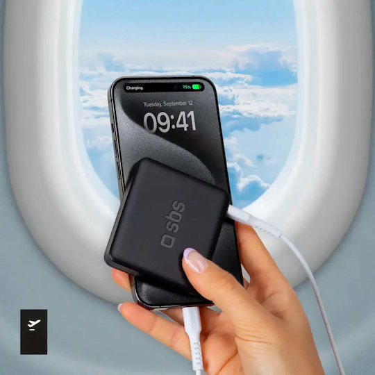 SBS NanoTube Power Bank 5000mAh 10W with USB-C Port Power Delivery Black view 5
