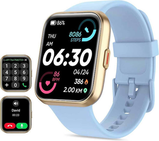 Tensky ID208 Smartwatch with Heart Rate Monitor (Light Blue) view 1