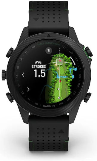Garmin MARQ Golfer (Gen 2) Carbon Edition Waterproof Smartwatch with Heart Rate Monitor (Black Leather Strap)