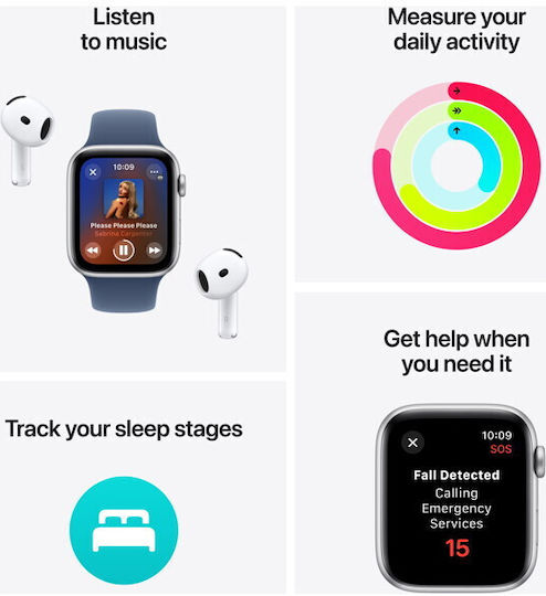 Apple Watch SE 2024 Cellular Aluminium 40mm Waterproof with eSIM and Heart Rate Monitor (Starlight with Starlight Sport Band (S/M)) view 5