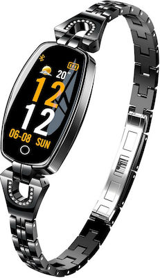 Sweet Lady H8 2019 Smartwatch Elegant Jewelry-inlaid Metal Bracelet Heart Rate Monitoring Sedentary Reminder Fitness Tracker Ip67 Waterproof Black Color view 1