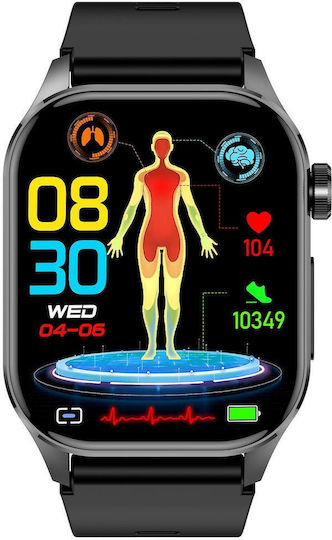 Et580 2.04 Inch Amoled Screen Sports Smart Watch Support Bluethooth Call Ecg Function Black Silicone Band view 2