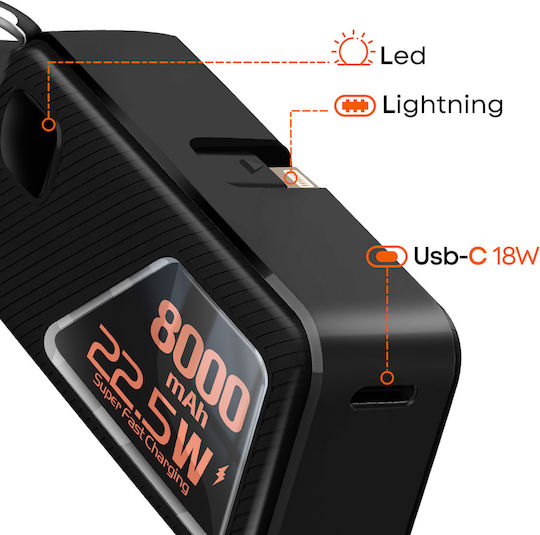 LinQ Power Bank 8000mAh 22.5W with USB-C Port Power Delivery Black view 2