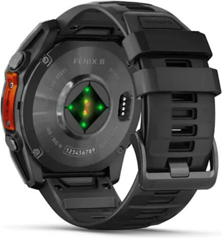 Garmin Fenix 8 Stainless Steel 51mm Waterproof Smartwatch with Heart Rate Monitor (Slate Grey With Black Silicone Band) view 6