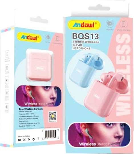 Andowl BQS13 Earbud Bluetooth Handsfree Earphones with Charging Case Light Blue view 2