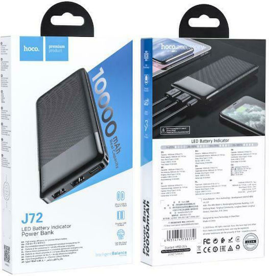 Hoco J72 Power Bank 10000mAh 10W with 2 USB-A Ports and USB-C Port Black view 4