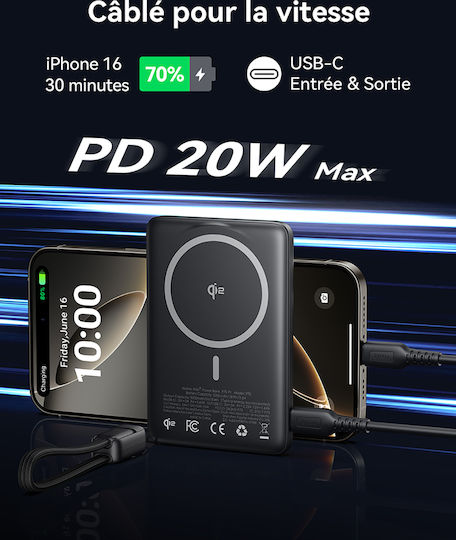 Iniu Power Bank 5000mAh with USB-C Port Black view 5