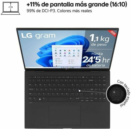 Laptop LG 16Z90S-G.AD76B 16" IPS UHD (Ultra 7-155H/32GB/512GB SSD/W11 Home) (ES Keyboard) vue 2