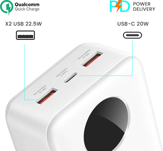 BWOO Power Bank 30000mAh 22.5W with 2 USB-A Ports and USB-C Port Power Delivery / Quick Charge 3.0 White view 3
