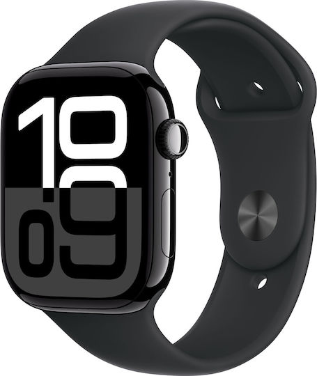 Apple Watch Series 10 Cellular Aluminium 46mm Waterproof with eSIM and Heart Rate Monitor (Jet Black with Sport Band - S/M) view 1