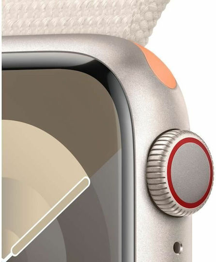 Apple Watch Series 9 Cellular Aluminium 41mm Waterproof with Heart Rate Monitor (Starlight with Starlight Sport Loop) view 6
