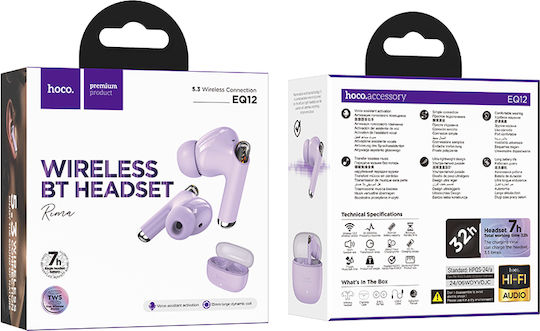 Hoco EQ12 Rima In-ear Bluetooth Handsfree Earphones with Charging Case Purple view 2