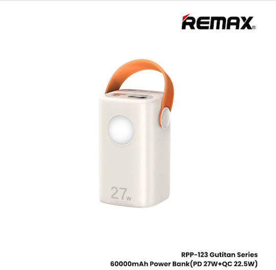 Remax RPP-123 Gutitan Series Power Bank 60000mAh 27W with 3 USB-A Ports and 2 USB-C Ports Power Delivery / Quick Charge 2.0 / Quick Charge 3.0 White view 1