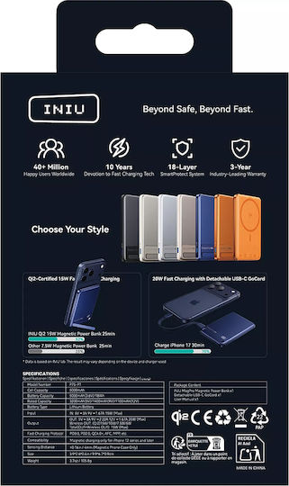 Iniu MagPro Slim MagSafe Power Bank 5000mAh 15W with USB-C Port Blue vue 5
