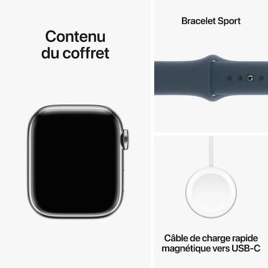 Apple Watch Series 9 Cellular Stainless Steel 41mm Waterproof with Heart Rate Monitor (Silver with Storm Blue Sport Band (S/M)) view 3