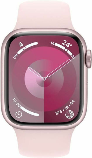 Apple Watch Series 9 Cellular Aluminium 41mm Waterproof with eSIM and Heart Rate Monitor (Pink with Light Pink Sport Band (S/M)) view 1
