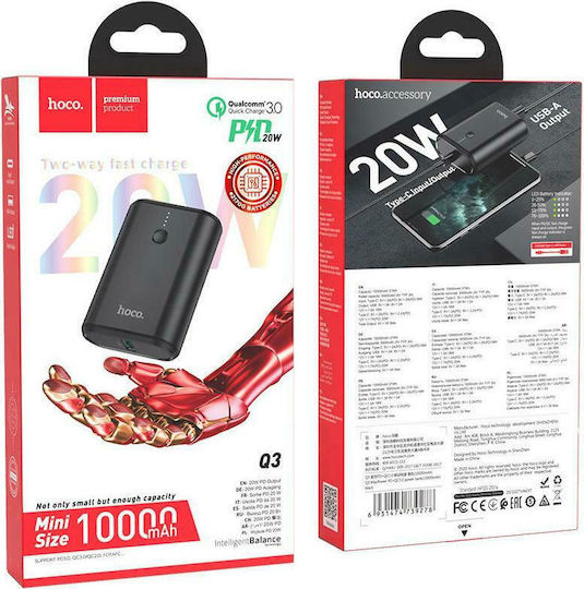 Hoco Q3 Mayflower 10000mAh 18W with USB-A Port and USB-C Port Quick Charge 3.0 Black vue 5