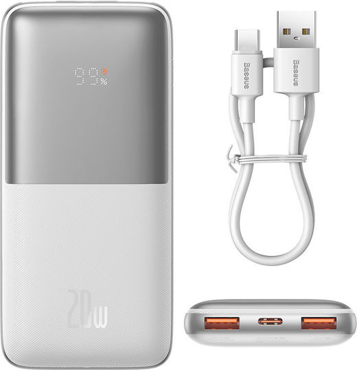 Baseus Bipow Pro Power Bank 10000mAh 20W with 2 USB-A Ports and USB-C Port White