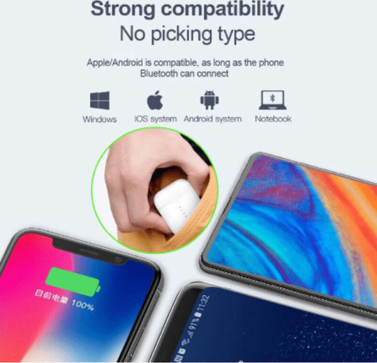 i666 Earbud Bluetooth Handsfree Earphones with Charging Case White view 5