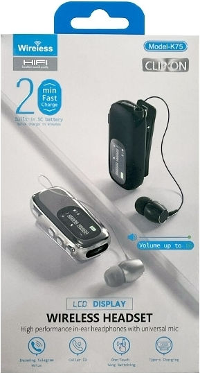 K75 In-ear Bluetooth Handsfree Earphone Lapel Black view 2