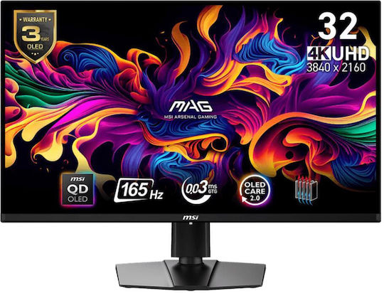 MSI MAG 321UP QD-OLED HDR Gaming Monitor 31.5" 4K 3840x2160 165Hz with Response Time 0.03ms GTG