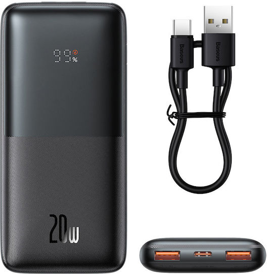 Bipow Pro Power Bank 10000mAh 20W with 2 USB-A Ports and USB-C Port Black