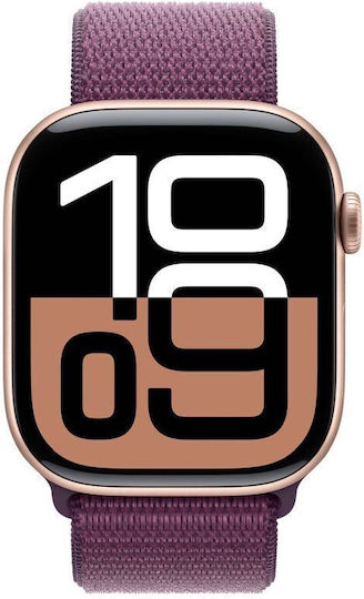Apple Watch Series 10 Aluminium 46mm Waterproof with Heart Rate Monitor (Rose Gold with Plum Sport Loop) view 2