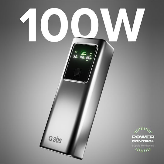 SBS Power Bank 20000mAh 100W with USB-A Port and 2 USB-C Ports Power Delivery Gray view 4