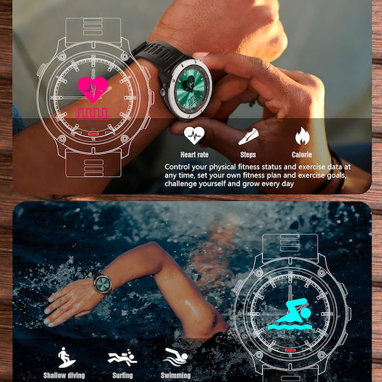 Microwear MC21 Smartwatch with Heart Rate Monitor (Black Case / Black Silicone Strap) vue 3
