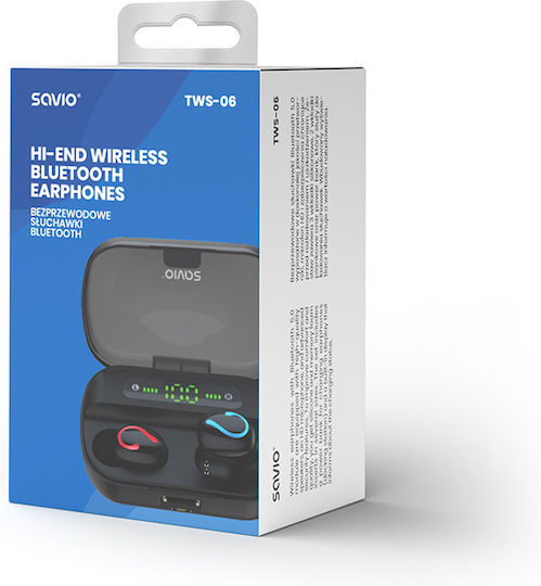 Savio TWS-06 In-ear Bluetooth Handsfree Earphones with Charging Case Black view 6
